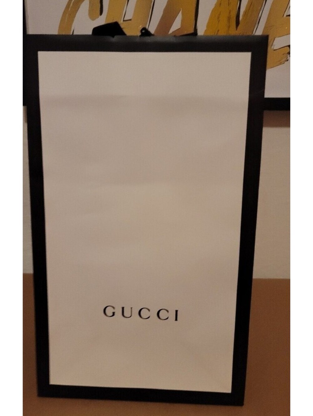 GUCCI BLACK & WHITE SHOPPING/GIFT BAG *AUTHENTIC* BLACK RIBBON 15" x 9" x 6"